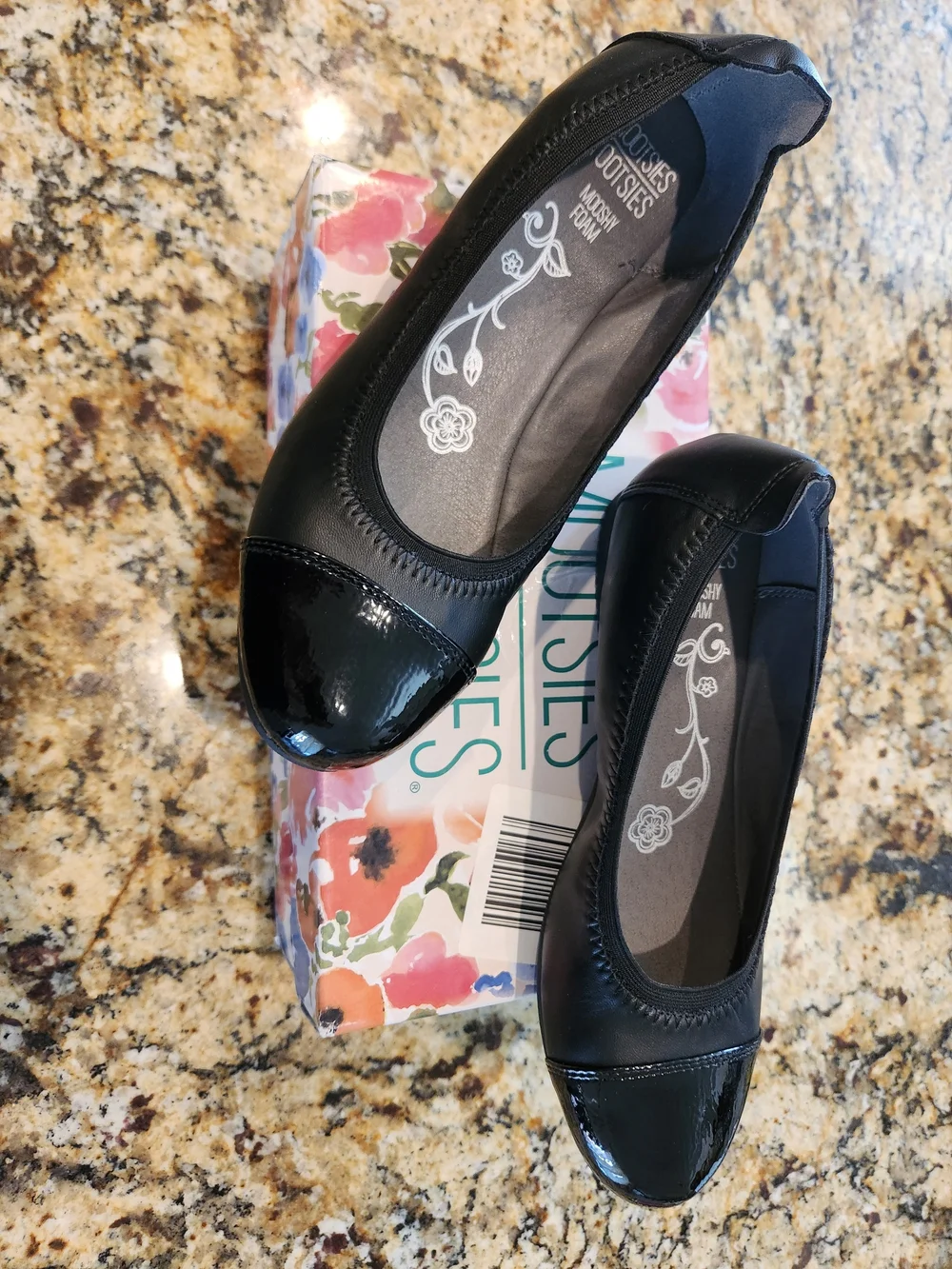 Mootsies Tootsies Joey Black Patent Cap-Toe Ballet Flats